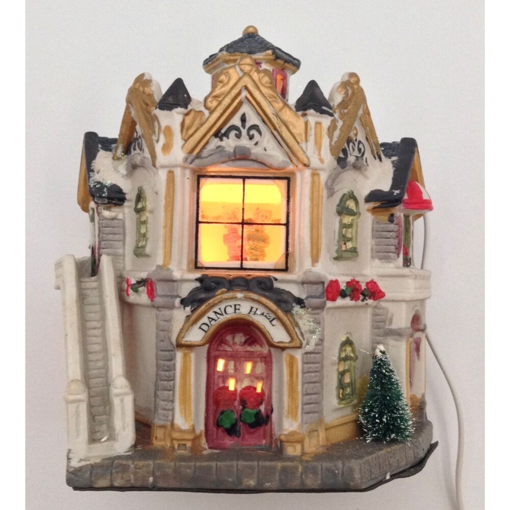 Vintage Christmas Lighted Village Dance Hall Porcelain Holiday Decor Collectible